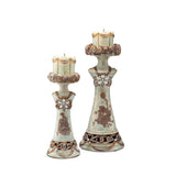 Set of 2 Beige And Brown Vintage Pillar Tabletop Candle Holders - Homeroots - Flyclothing LLC