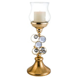 18" Gold and Faux Crystal Bling Tabletop Hurricane Candle Holder - Homeroots