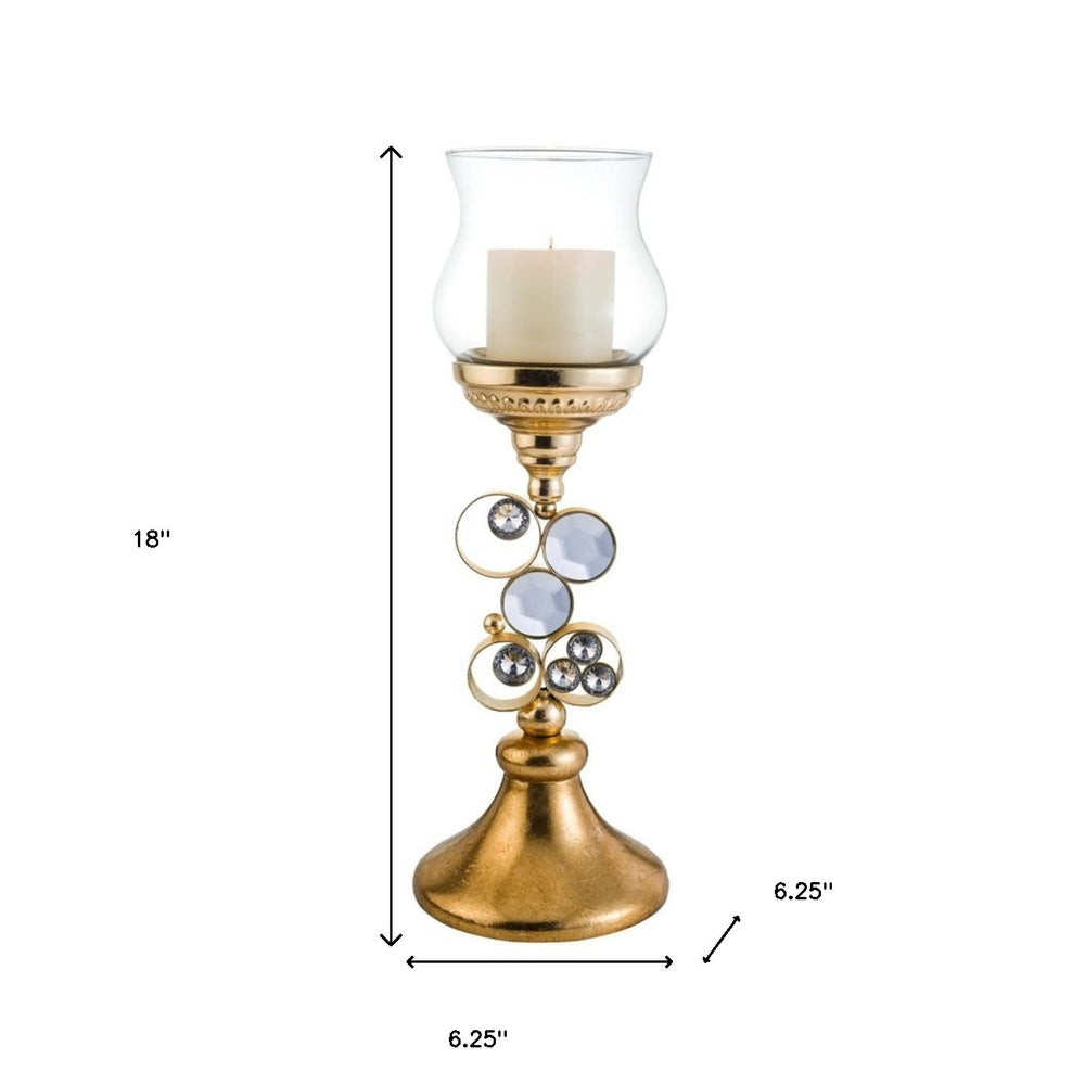 18" Gold and Faux Crystal Bling Tabletop Hurricane Candle Holder - Homeroots - Flyclothing LLC