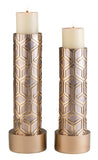 Set Of Two Gold Tabletop Pillar Candle Holders - Homeroots - Flyclothing LLC