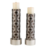 Set Of Two Espresso and Silver Pillar Tabletop Pillar Candle Holders - Homeroots - Flyclothing LLC