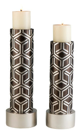 Set Of Two Espresso and Silver Pillar Tabletop Pillar Candle Holders - Homeroots - Flyclothing LLC