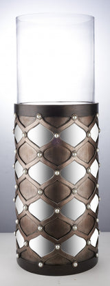 31" Bronze and Silver with Pearls Floor Hurricane Candle Holder - Homeroots - Flyclothing LLC