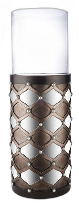 31" Bronze and Silver with Pearls Floor Hurricane Candle Holder - Homeroots - Flyclothing LLC