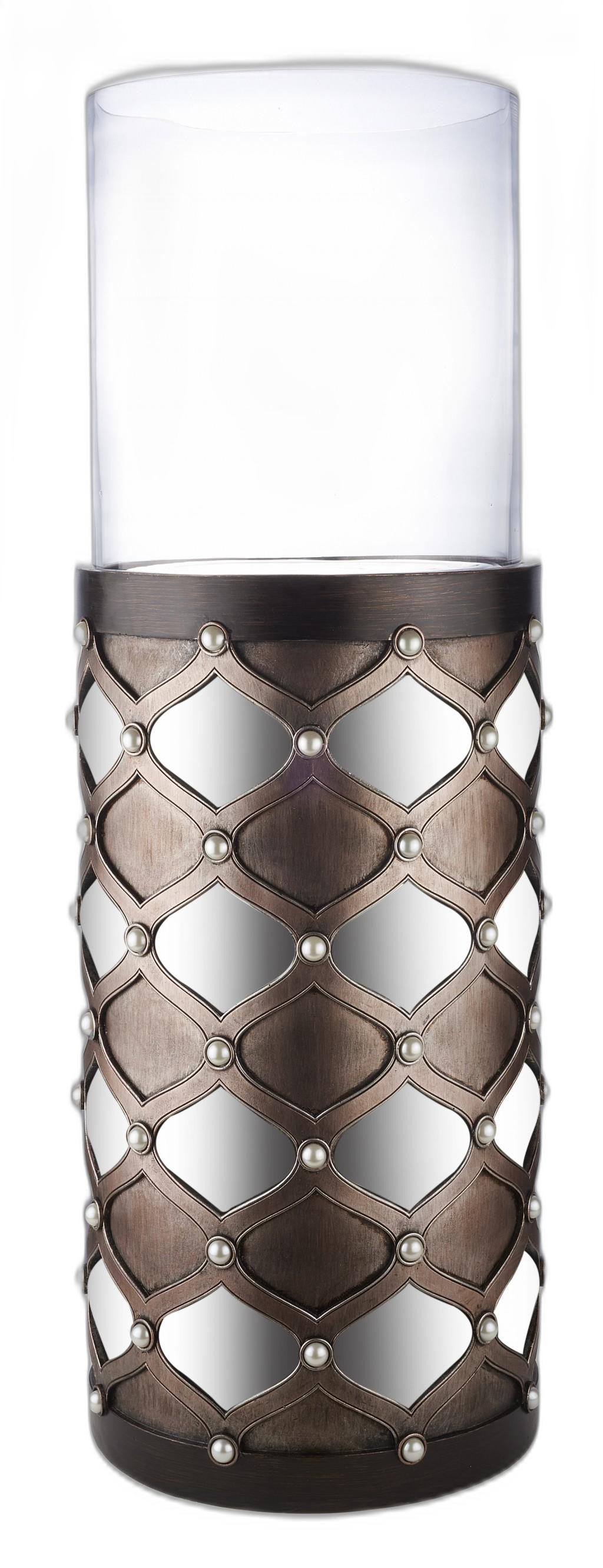 31" Bronze and Silver with Pearls Floor Hurricane Candle Holder - Homeroots - Flyclothing LLC