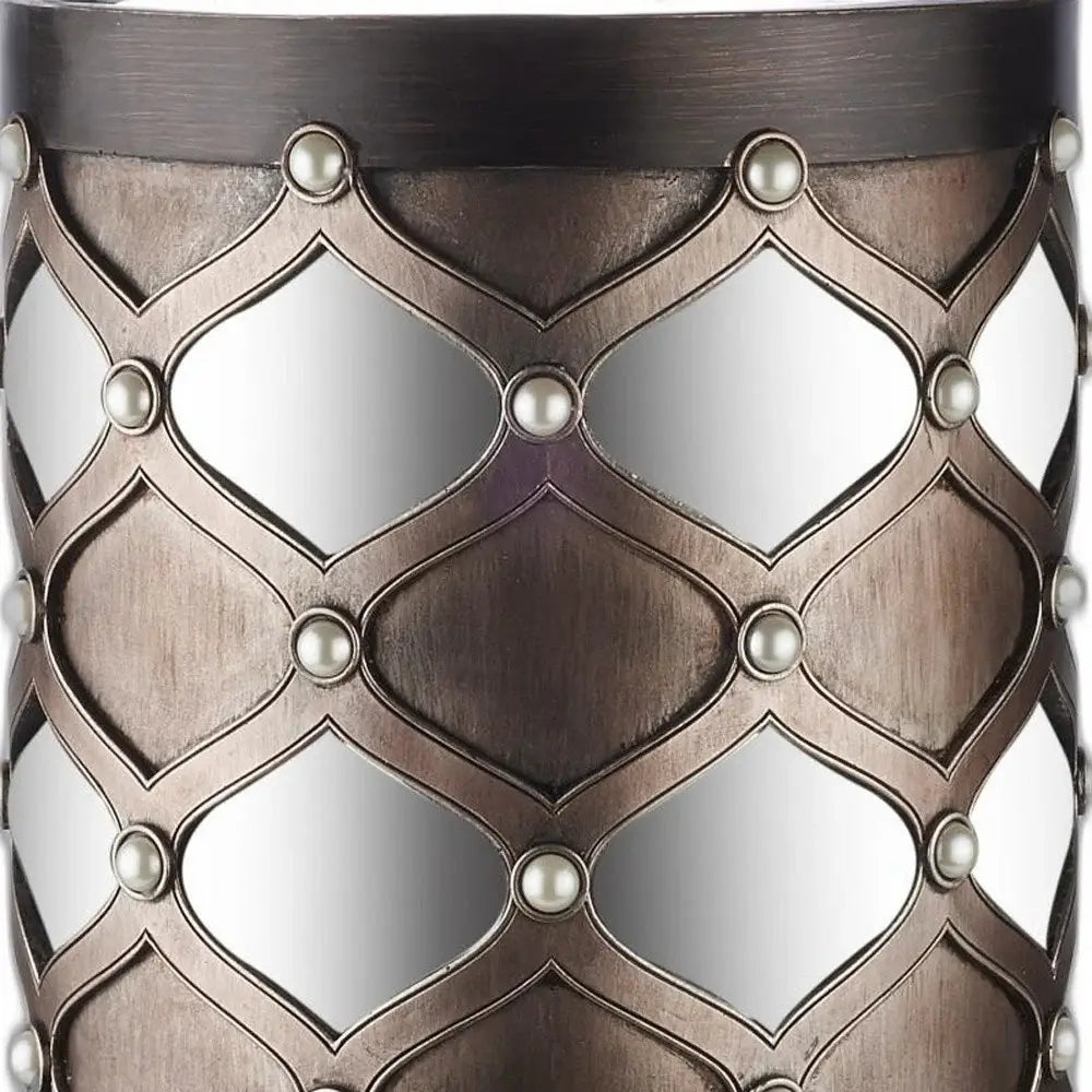 31" Bronze and Silver with Pearls Floor Hurricane Candle Holder - Homeroots - Flyclothing LLC