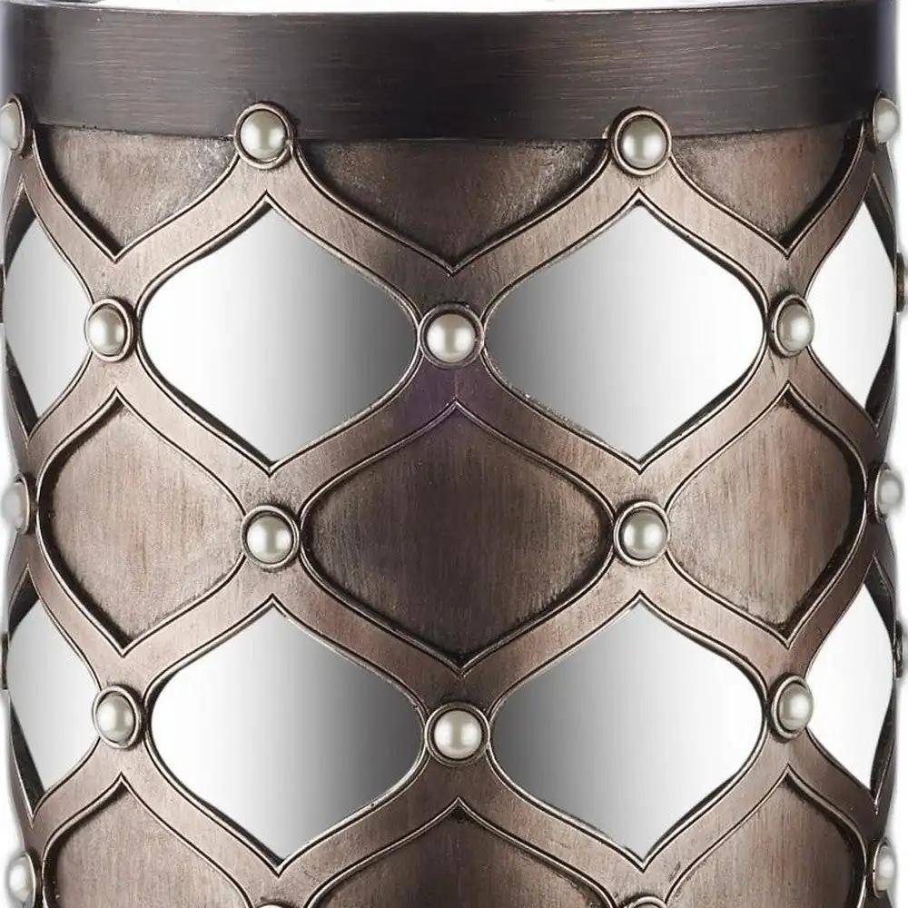 31" Bronze and Silver with Pearls Floor Hurricane Candle Holder - Homeroots - Flyclothing LLC