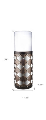 31" Bronze and Silver with Pearls Floor Hurricane Candle Holder - Homeroots - Flyclothing LLC