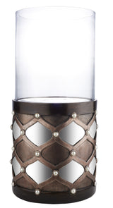 22" Bronze and Silver with Pearls Tabletop Hurricane Candle Holder - Homeroots - Flyclothing LLC
