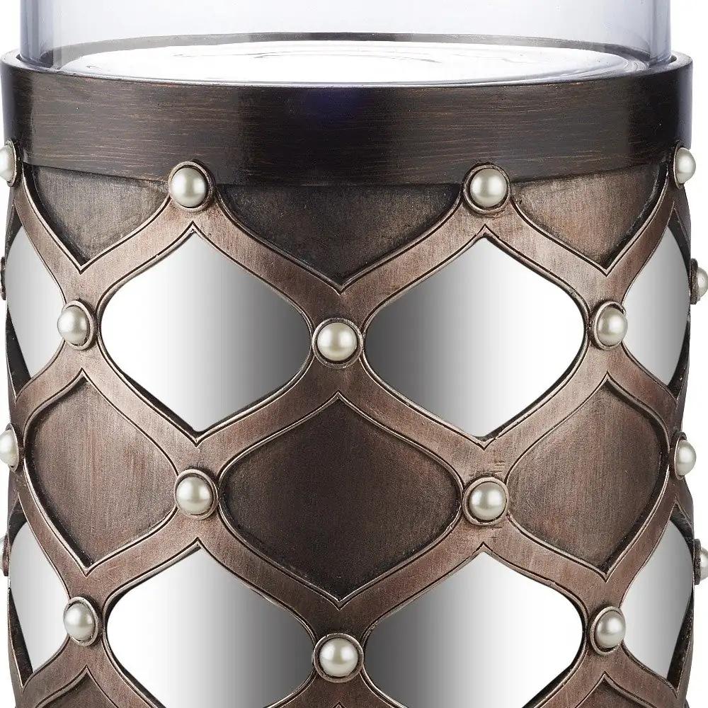22" Bronze and Silver with Pearls Tabletop Hurricane Candle Holder - Homeroots - Flyclothing LLC