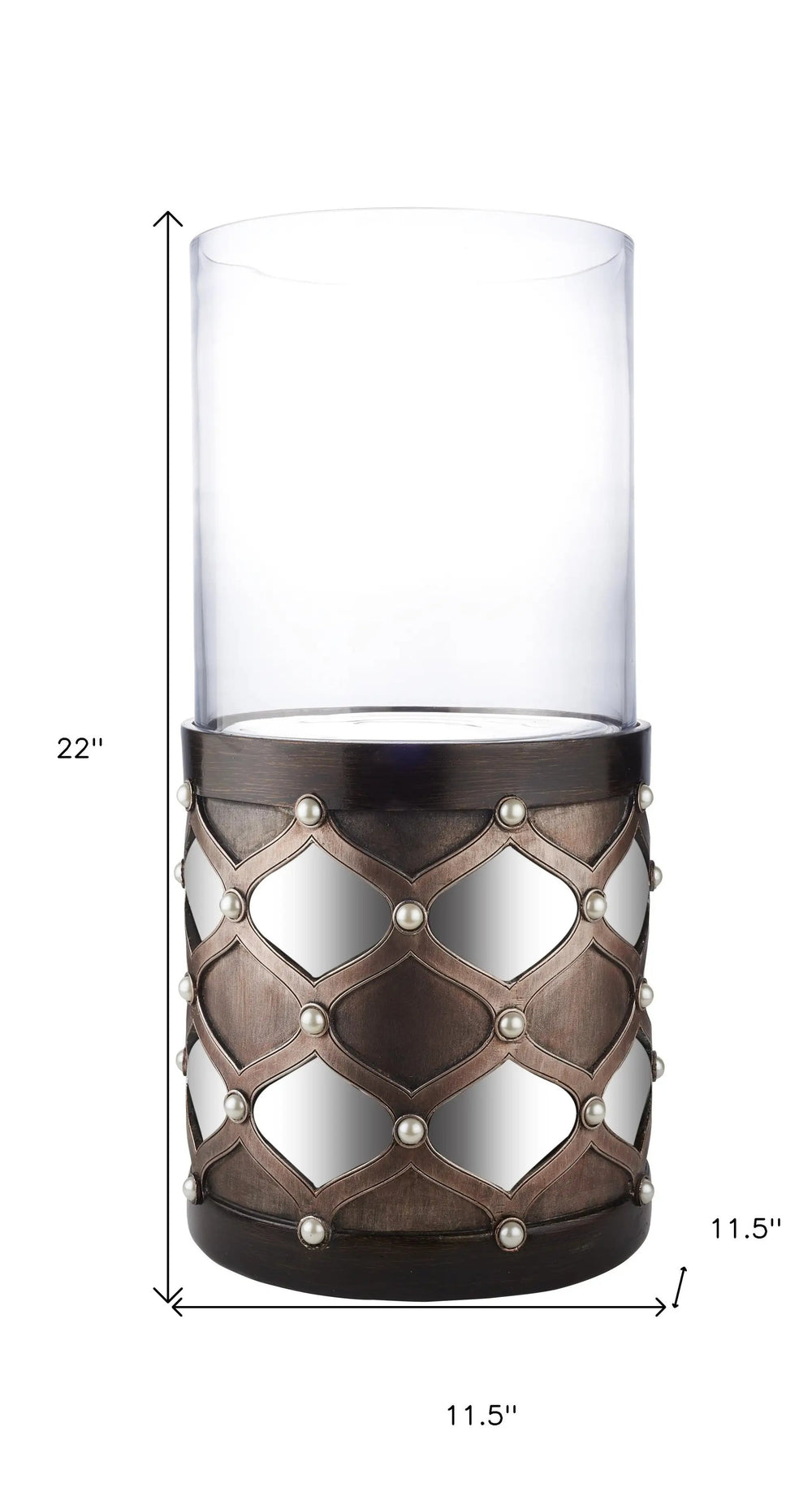 22" Bronze and Silver with Pearls Tabletop Hurricane Candle Holder - Homeroots - Flyclothing LLC