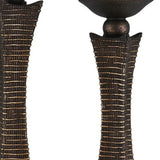 Set of Two Bronze Polyresin Woven Tabletop Pillar Candle Holders With Candle - Homeroots - Flyclothing LLC