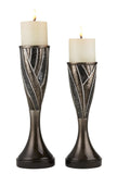 Set of Two Black Silver and Bronze Polyresin Abstract Centerpiece Pillar Candle Holders With Candle - Homeroots - Flyclothing LLC