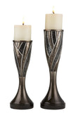 Set of Two Black Silver and Bronze Polyresin Abstract Centerpiece Pillar Candle Holders With Candle - Homeroots - Flyclothing LLC