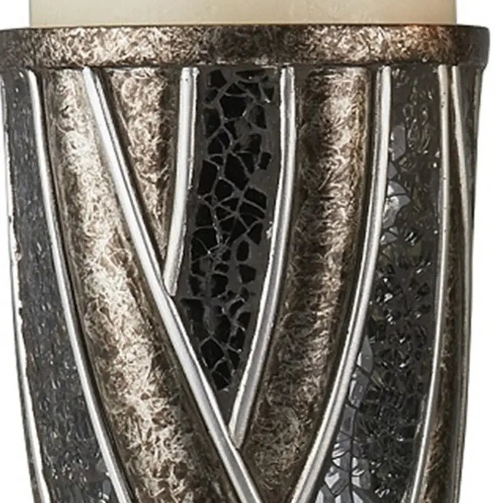 Set of Two Black Silver and Bronze Polyresin Abstract Centerpiece Pillar Candle Holders With Candle - Homeroots - Flyclothing LLC