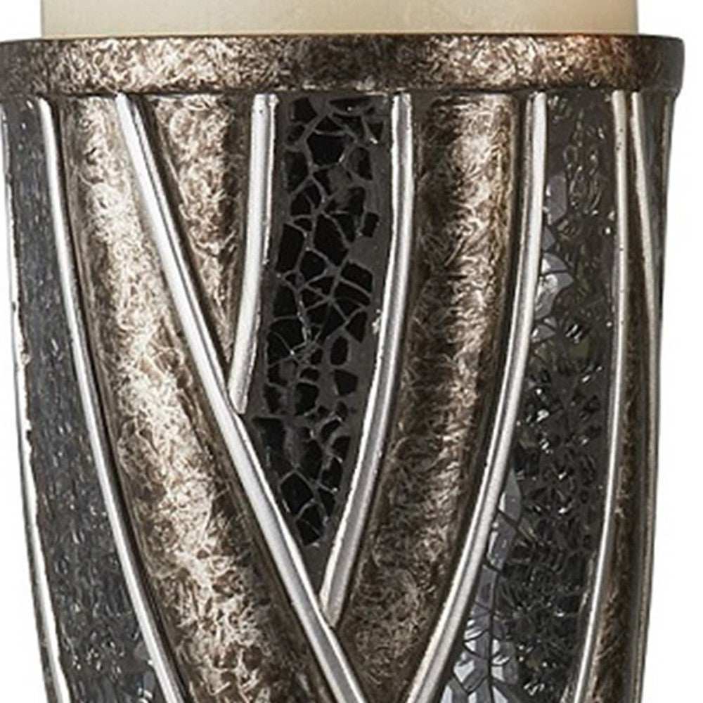 Set of Two Black Silver and Bronze Polyresin Abstract Centerpiece Pillar Candle Holders With Candle - Homeroots - Flyclothing LLC