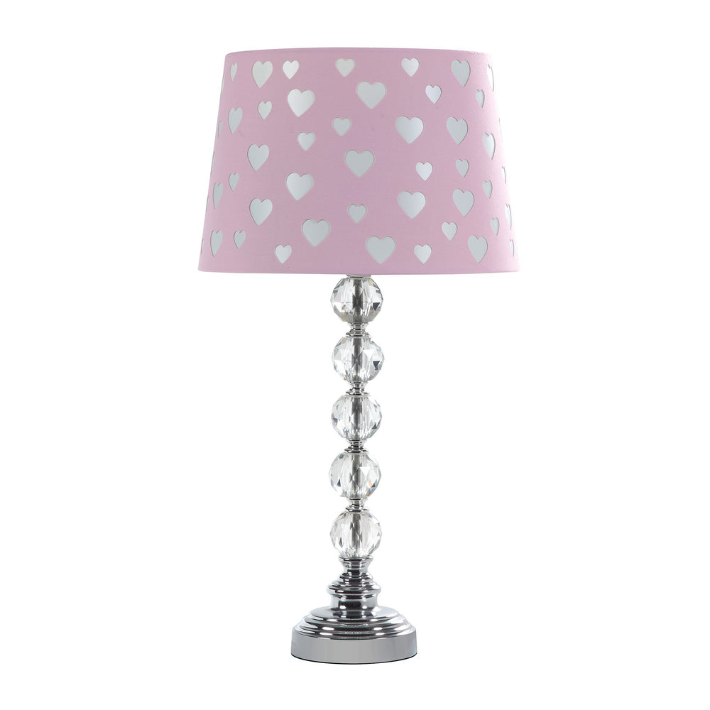 22" Crystal With Pink And White Dot Shade Table Lamp - Homeroots