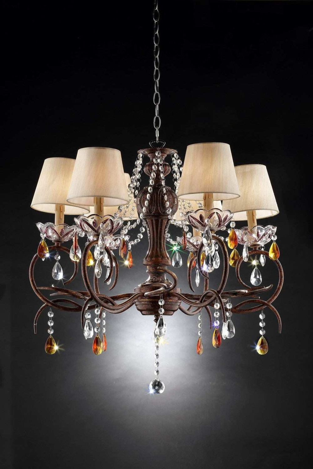 Burnished Bronze Hanging Ceiling Lamp with Clear and Amber Crystals - Homeroots - Flyclothing LLC