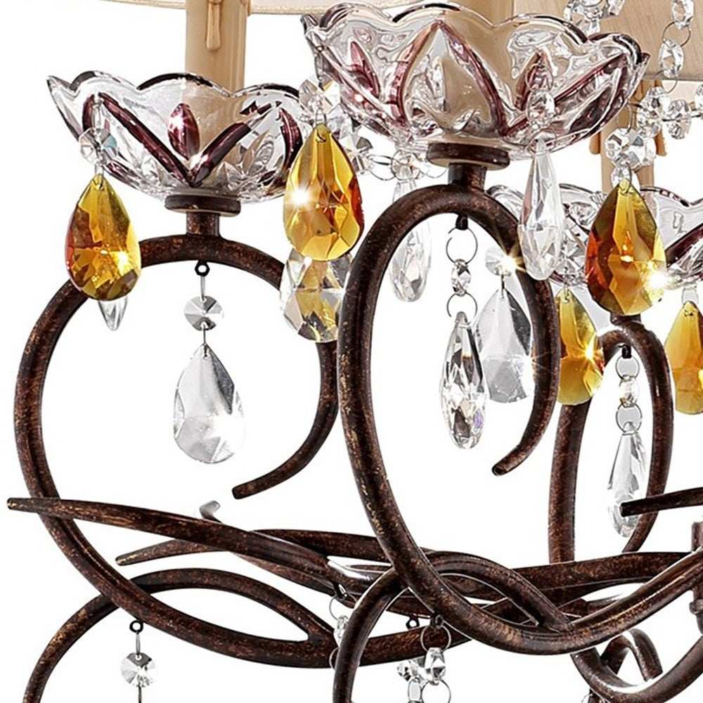 Burnished Bronze Hanging Ceiling Lamp with Clear and Amber Crystals - Homeroots - Flyclothing LLC