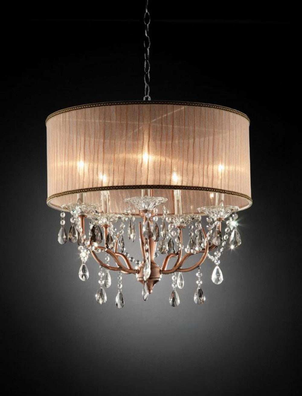 Silver and Pink Faux Crystal Hanging Chandelier Lamp - Homeroots - Flyclothing LLC
