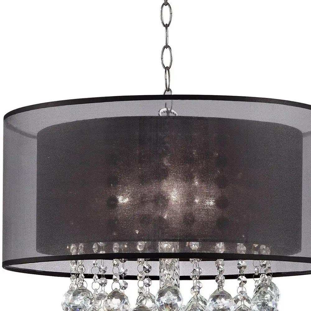 Contempo Silver Ceiling Lamp with Black Shade and Crystal Accents - Homeroots - Flyclothing LLC