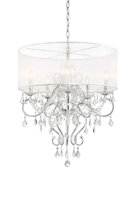 Glam Silver Faux Crystal Hanging Celing Lamp with See Thru Shade - Homeroots - Flyclothing LLC