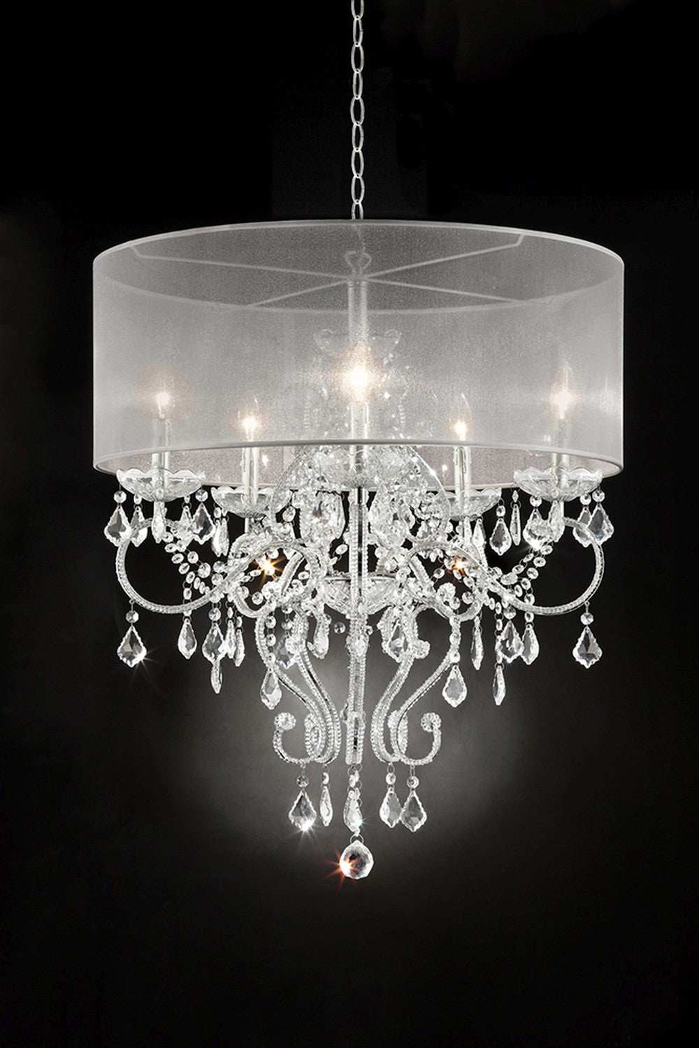 Glam Silver Faux Crystal Hanging Celing Lamp with See Thru Shade - Homeroots - Flyclothing LLC
