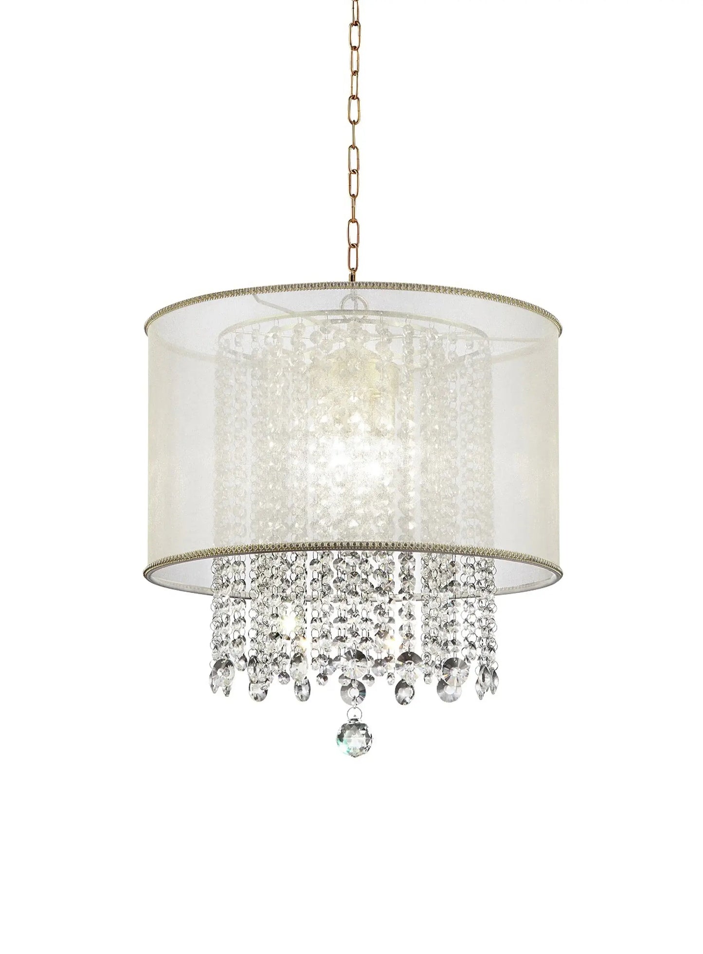 Primo Gold Finish Ceiling Lamp with Crystal Accents and White Shade - Homeroots - Flyclothing LLC