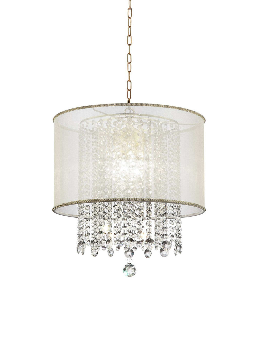 Primo Gold Finish Ceiling Lamp with Crystal Accents and White Shade - Homeroots - Flyclothing LLC