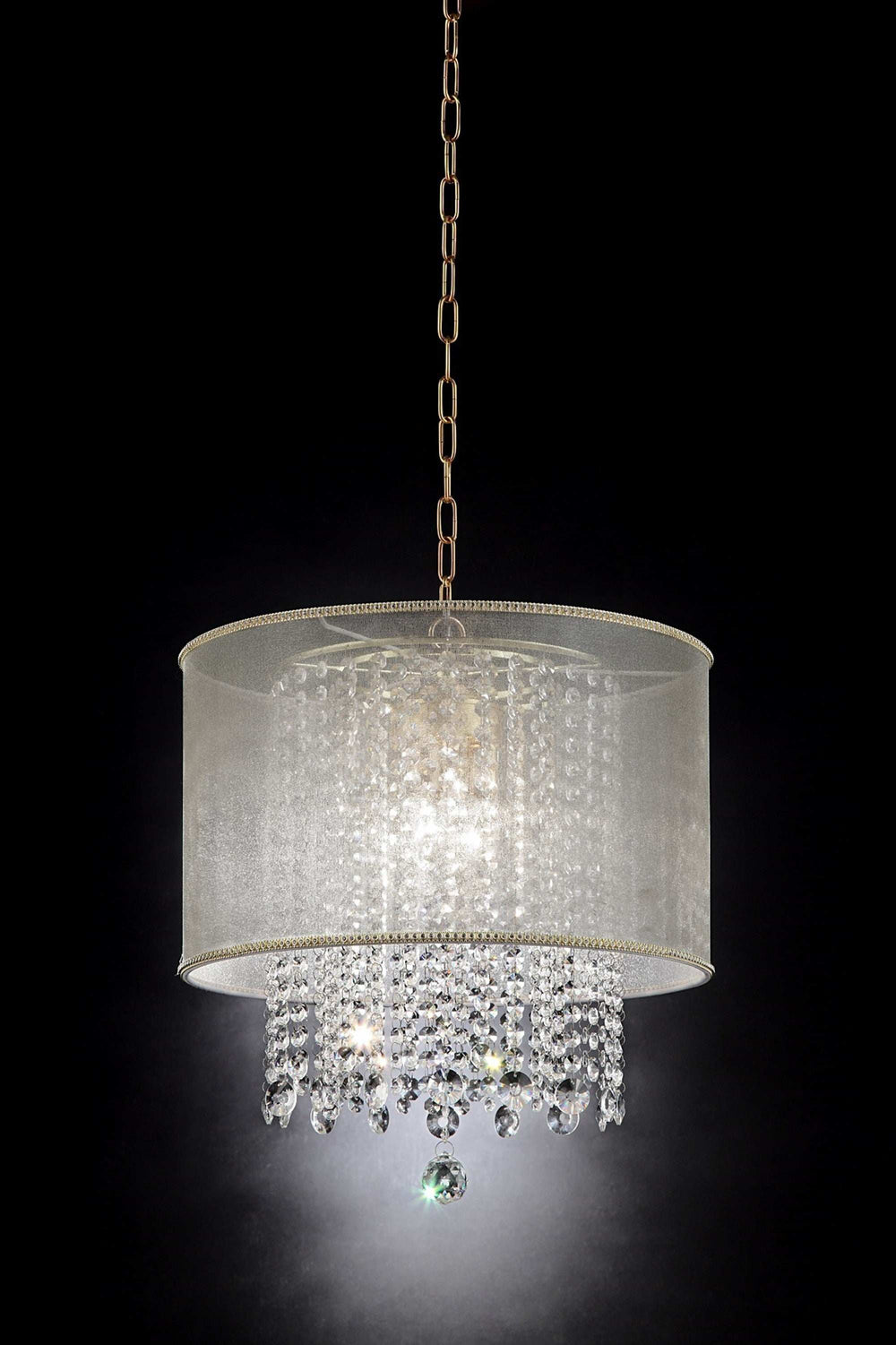 Primo Gold Finish Ceiling Lamp with Crystal Accents and White Shade - Homeroots - Flyclothing LLC