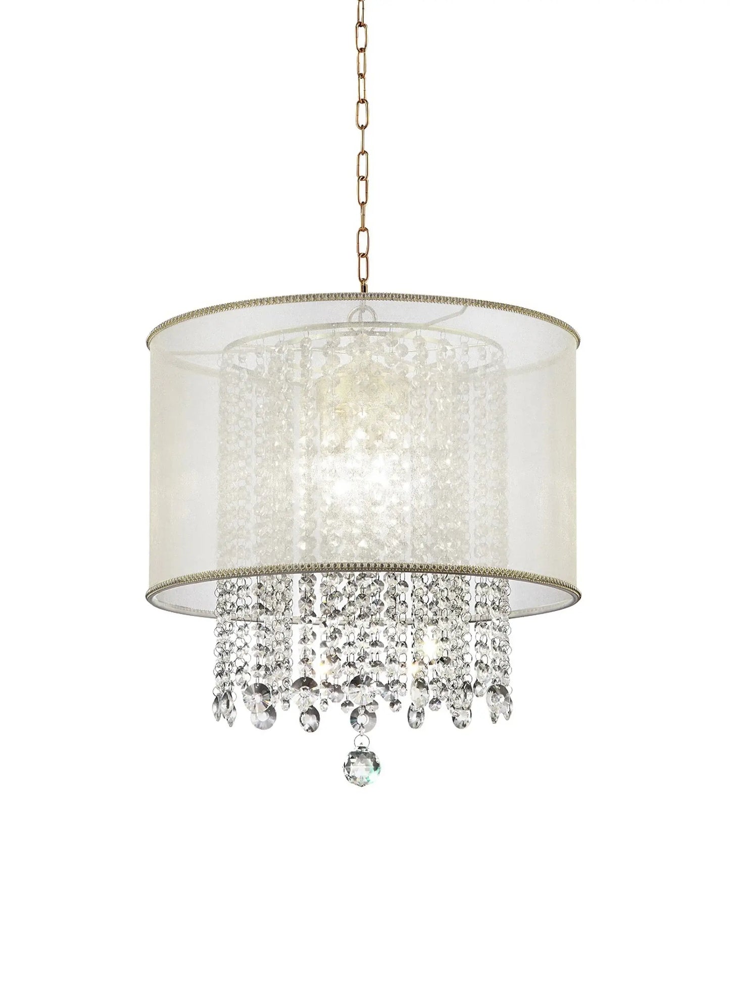Primo Gold Finish Ceiling Lamp with Crystal Accents and White Shade - Homeroots - Flyclothing LLC