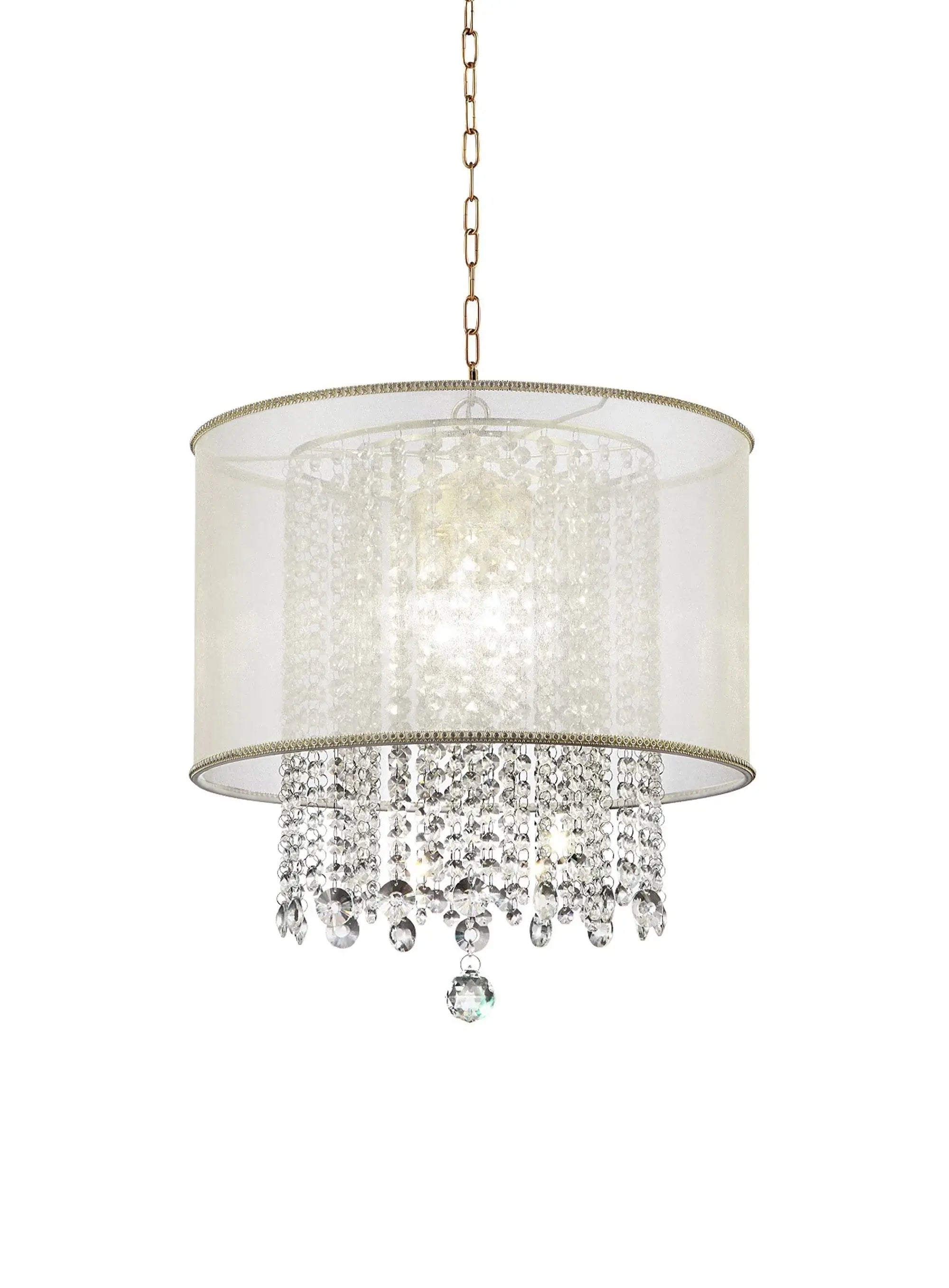 Primo Gold Finish Ceiling Lamp with Crystal Accents and White Shade - Homeroots - Flyclothing LLC