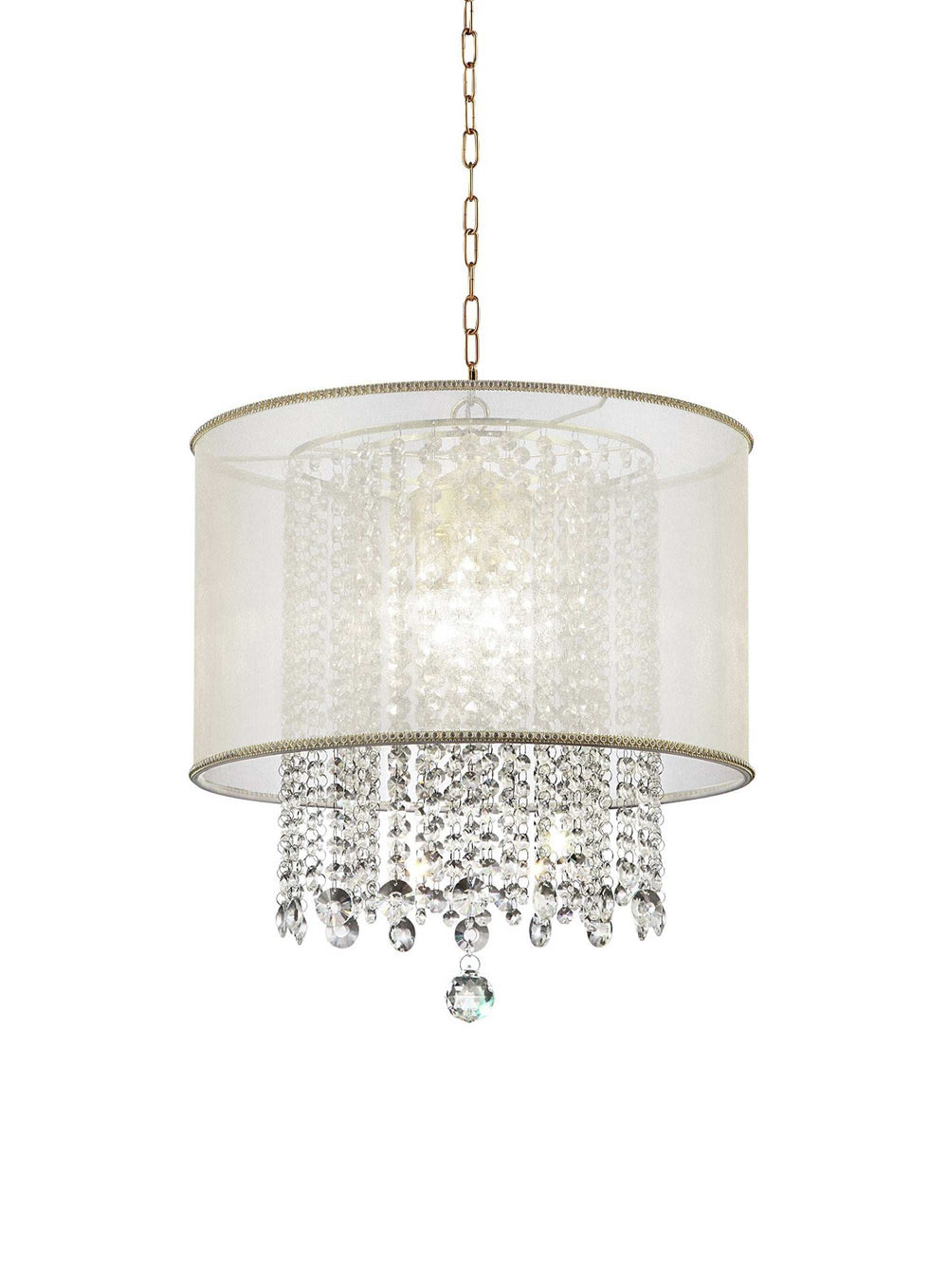 Primo Gold Finish Ceiling Lamp with Crystal Accents and White Shade - Homeroots - Flyclothing LLC
