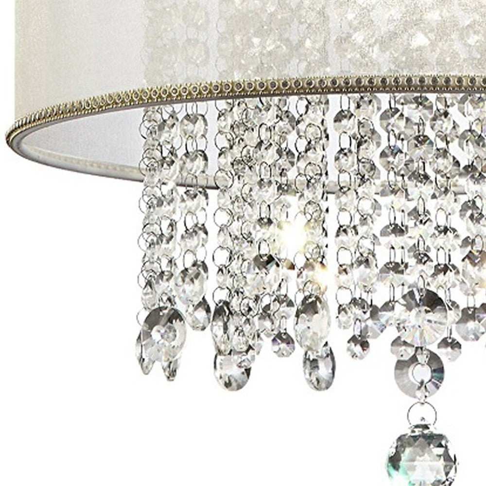 Primo Gold Finish Ceiling Lamp with Crystal Accents and White Shade - Homeroots - Flyclothing LLC