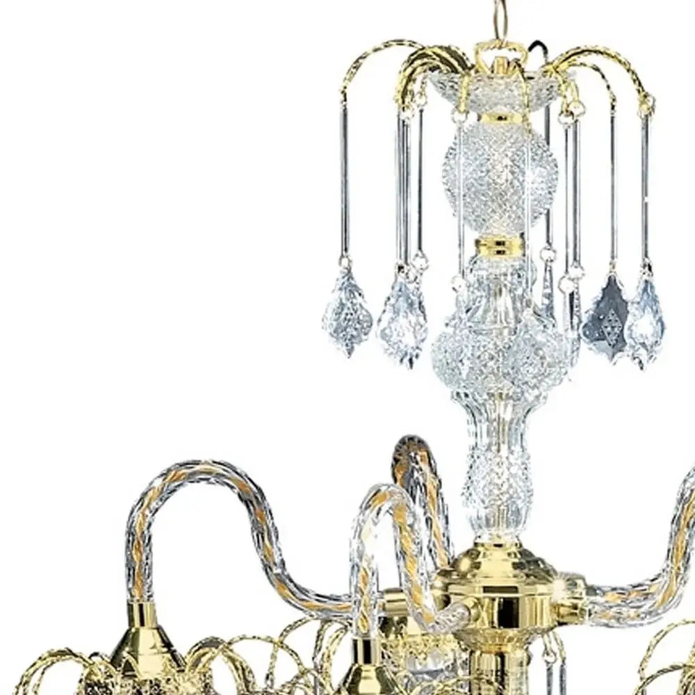 Two Tier Crystal and Gold Hanging Chandelier Light - Homeroots - Flyclothing LLC