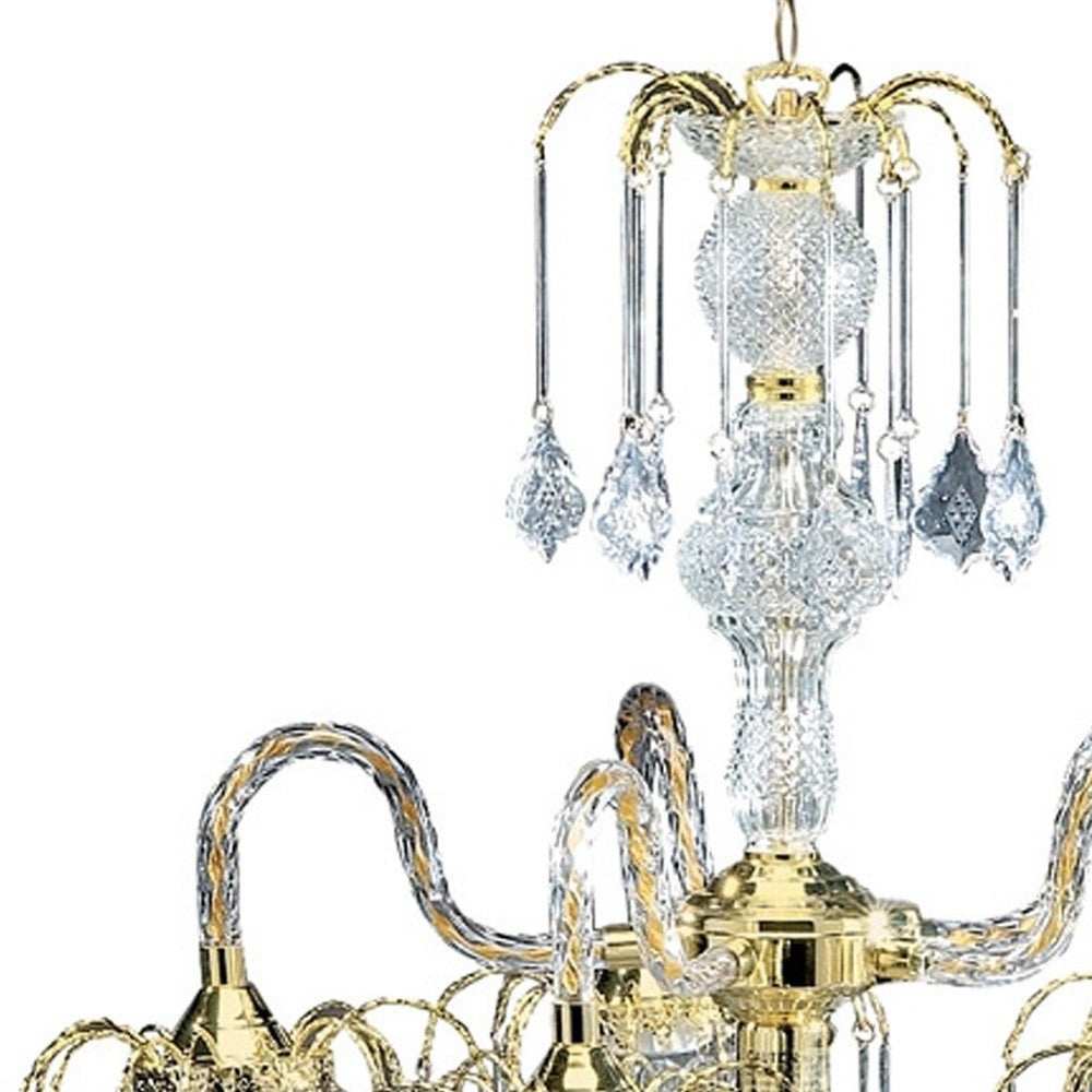 Two Tier Crystal and Gold Hanging Chandelier Light - Homeroots - Flyclothing LLC