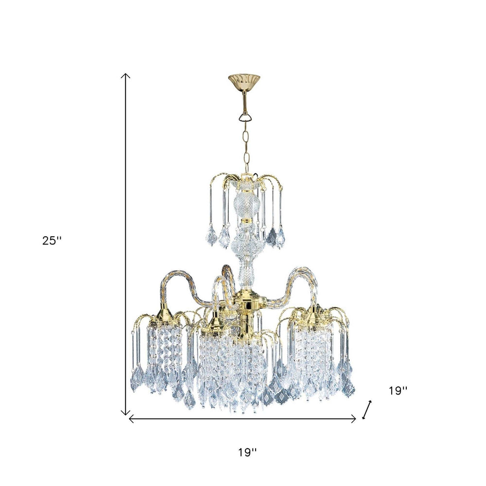 Two Tier Crystal and Gold Hanging Chandelier Light - Homeroots - Flyclothing LLC