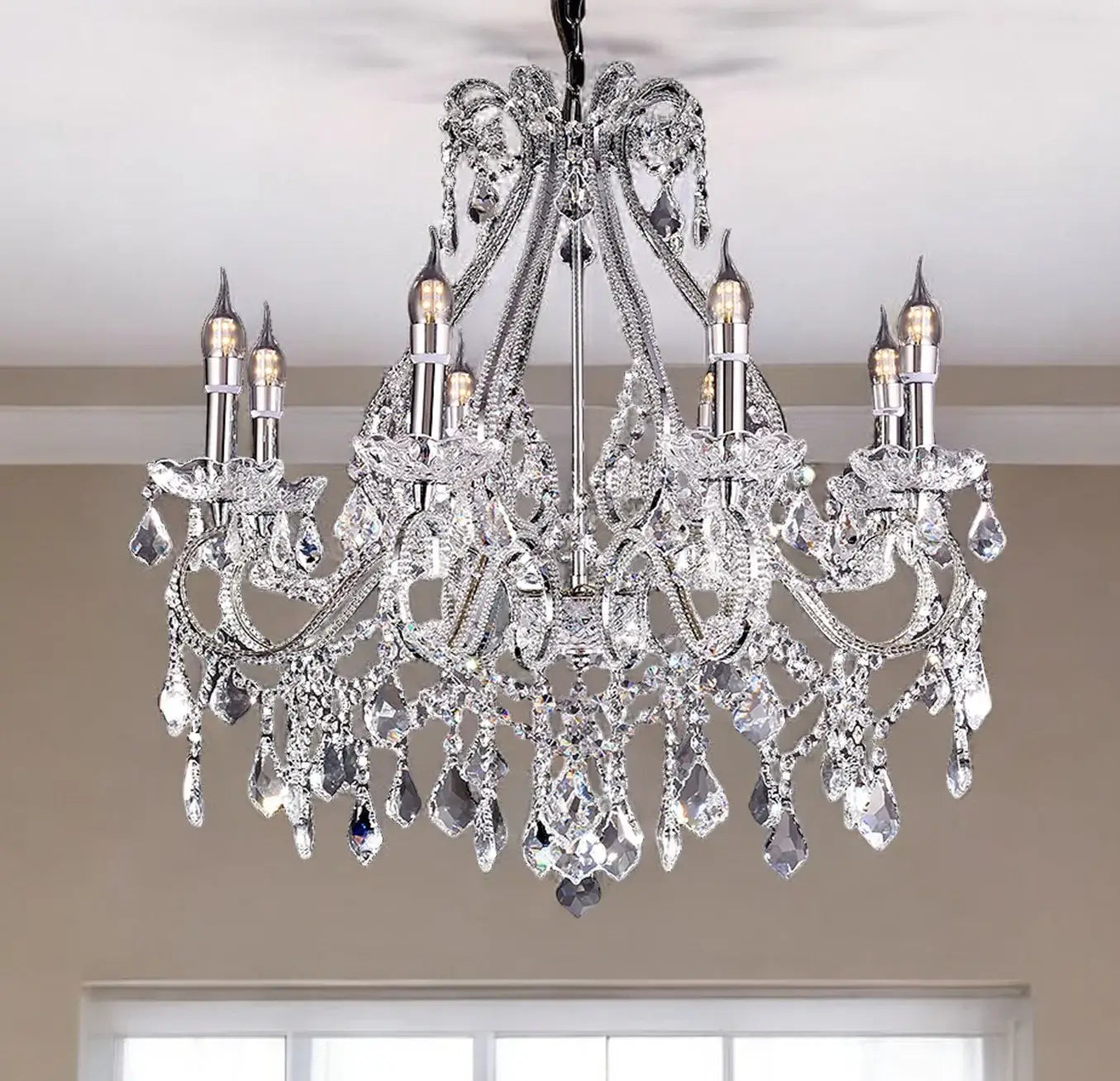Candle Style Empire Eight Light Transparent Glass Led Ceiling Light - Homeroots - Flyclothing LLC