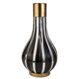 16" Polyresin Gold and Black Striped Round Urn - Homeroots - Flyclothing LLC