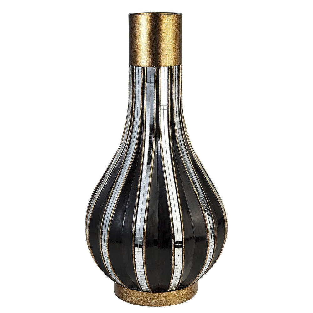 16" Polyresin Gold and Black Striped Round Urn - Homeroots