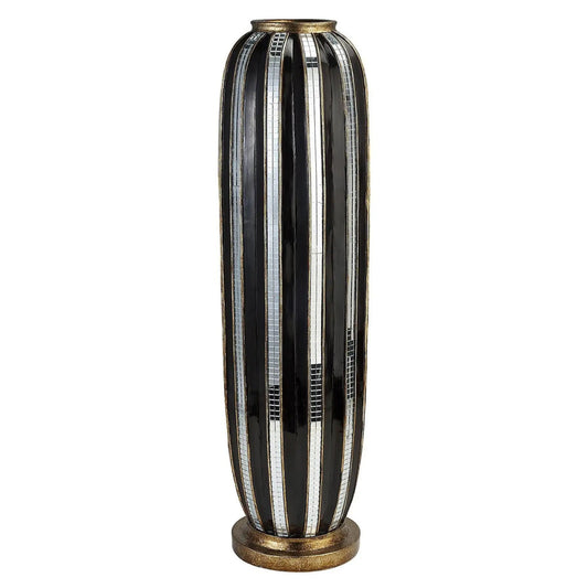 21" Polyresin Black and Silver Striped Round Floor Vase - Homeroots