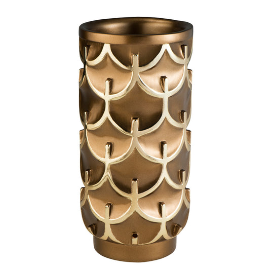 14" Polyresin Gold Geometric Cylinder Table Vase - Homeroots