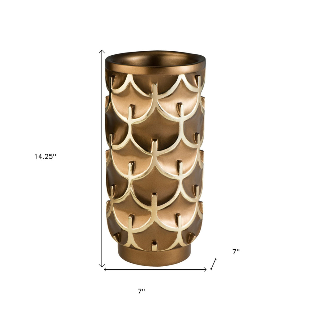 14" Polyresin Gold Geometric Cylinder Table Vase - Homeroots - Flyclothing LLC