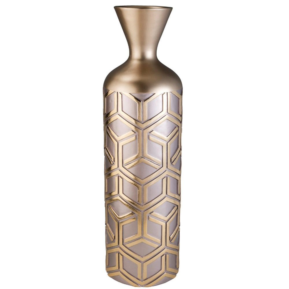 22" Gold and Brown Geometric Polyresin Floor Vase - Homeroots - Flyclothing LLC