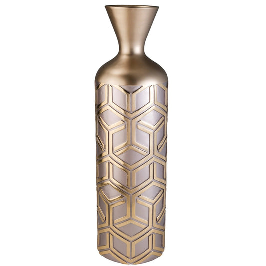 22"  Gold and Brown Geometric Polyresin Floor Vase - Homeroots