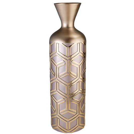 22"  Gold and Brown Geometric Polyresin Floor Vase - Homeroots