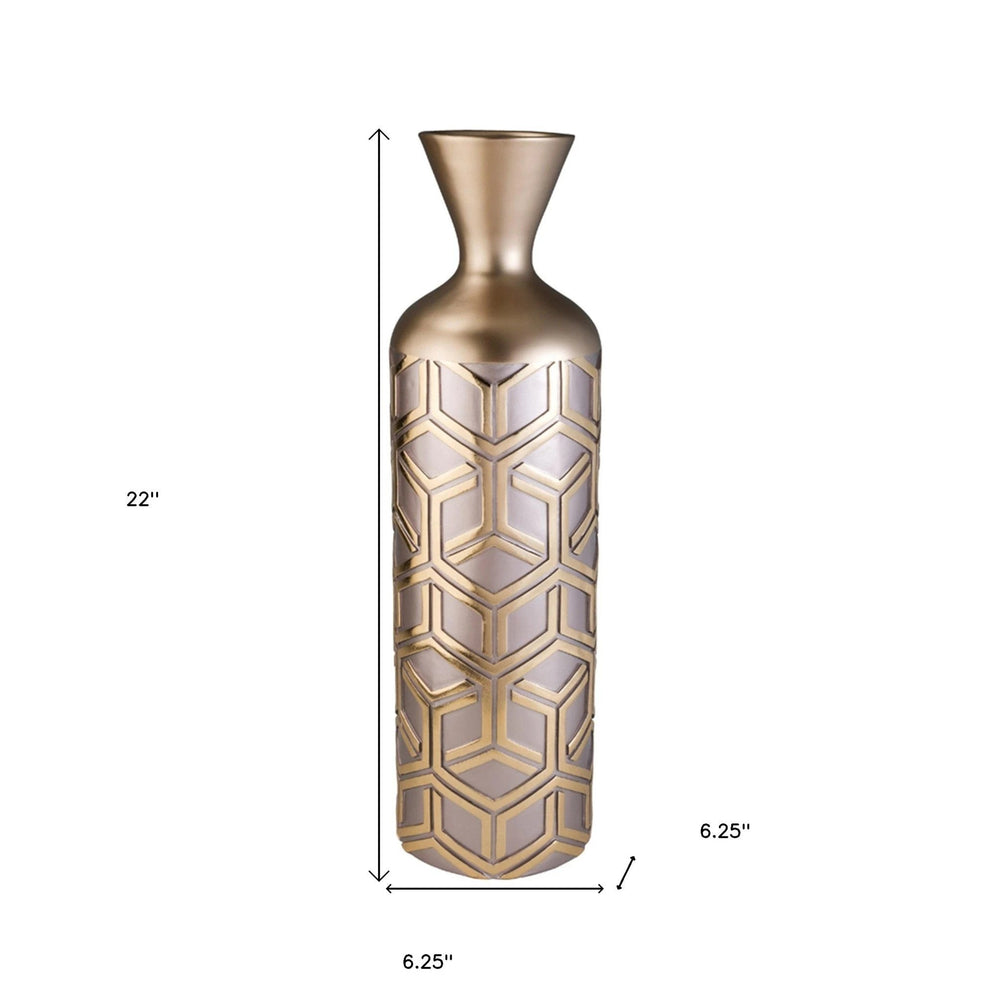 22" Gold and Brown Geometric Polyresin Floor Vase - Homeroots - Flyclothing LLC
