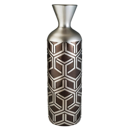 22" Brown and Silver Geometric Polyresin Floor Vase - Homeroots
