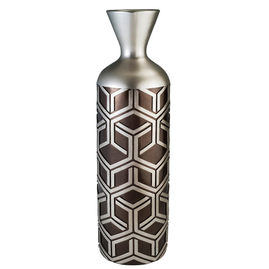 22" Brown and Silver Geometric Polyresin Floor Vase - Homeroots