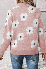 Flower Half Zip Long Sleeve Sweater - Trendsi - Flyclothing LLC